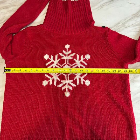 Talbots Wool Snowflake Christmas Holiday Sweater Knit Turtleneck Buttons Red L - Picture 8 of 16